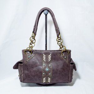 MONTANA WEST BROWN & TURQUOISE VEGAN LEATHER CONCEALED CARRY SHOULDER BAG - NEW